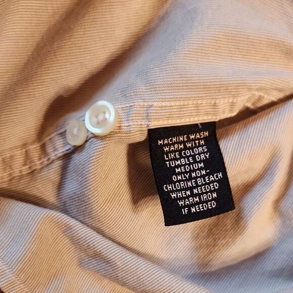 Roundtree & Yorke Button Down Collarless 100% Cotton Shirt Tan & White Stripes - Picture 6 of 6